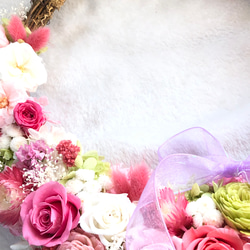 ブリザーブドフラワー☆薔薇いっぱいのフラワークレセントリース大☆プレゼントに☆ピンク系 11枚目の画像