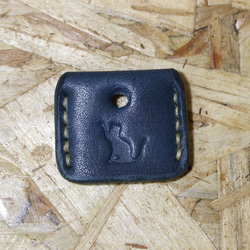 猫刻印のキーカバー　サドルネイビーｘベージュ 11枚目の画像