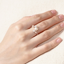 Akoya 珍珠乳白色千層酥 5 滴戒指 開口戒指均碼 第10張的照片