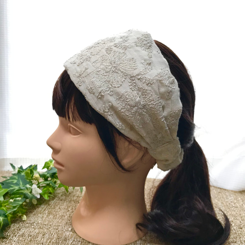 交換無料！ ヘアバンドタイプの三角巾（ダブルガーゼ 刺繍）大人用 子ども用 エプロン・三角巾