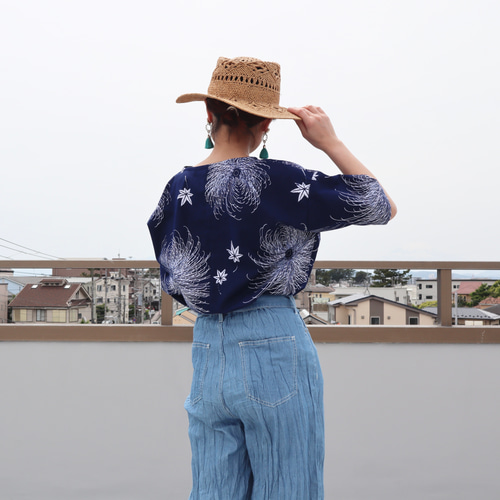着物リメイク○浴衣のビッグTシャツブラウス（菊や紅葉・M