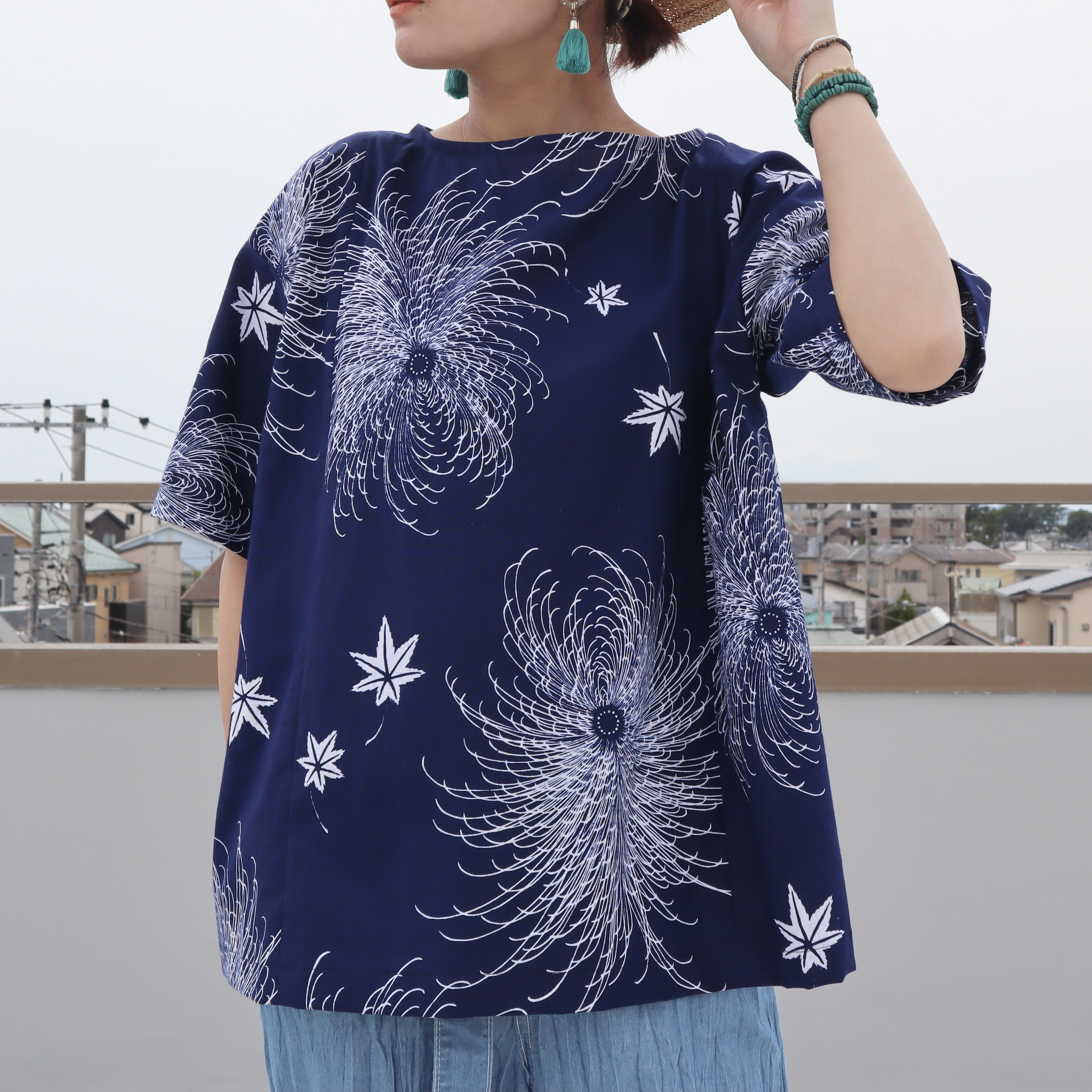 着物リメイク○浴衣のビッグTシャツブラウス（菊や紅葉・M） ブラウス