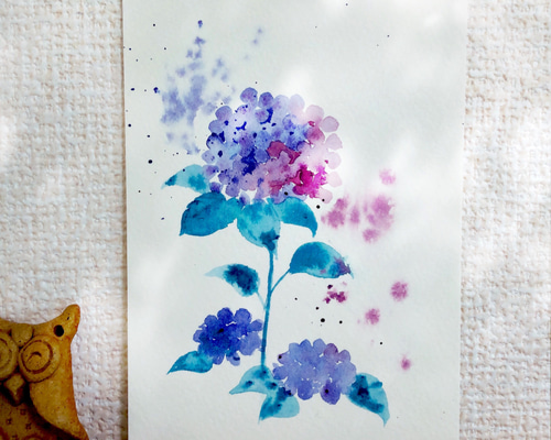 アジサイ　水彩画　原画 あじさい色」 . a watercolor painting