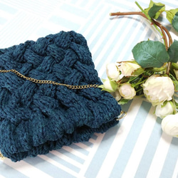 新商品！『ざっくりとした網目がお洒落　コットン糸の編みバッグ』～紺色～ 1枚目の画像