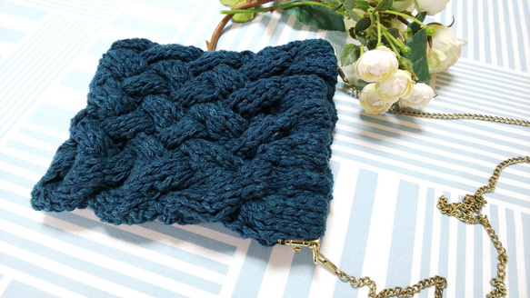 新商品！『ざっくりとした網目がお洒落　コットン糸の編みバッグ』～紺色～ 2枚目の画像