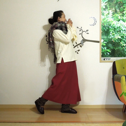 SALE】bighug バリコットンチューブスカート○マルーンムジ ロング  