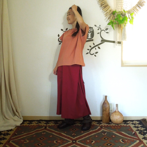 SALE】bighug バリコットンチューブスカート○マルーンムジ ロング  