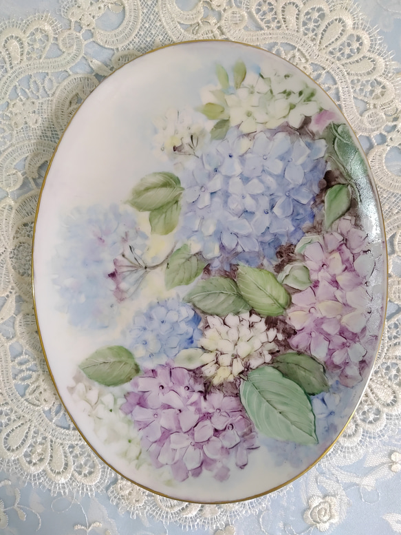 ♡壁飾り絵皿(紫陽花)22cmX16.5cm 4枚目の画像
