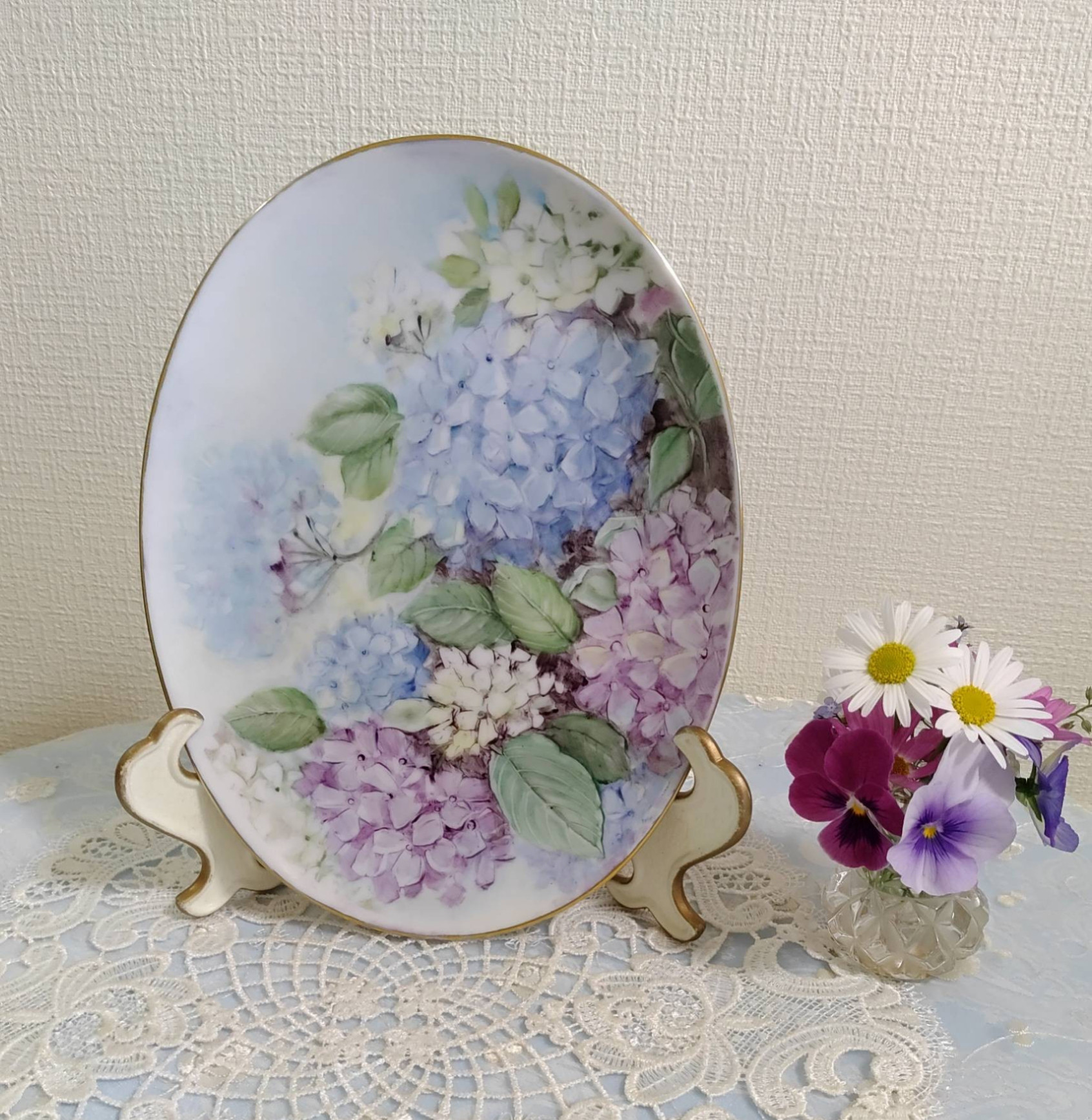 ♡壁飾り絵皿(紫陽花)22cmX16.5cm