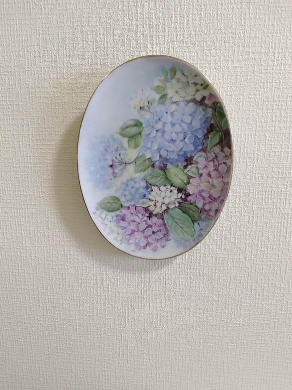 ♡壁飾り絵皿(紫陽花)22cmX16.5cm 3枚目の画像