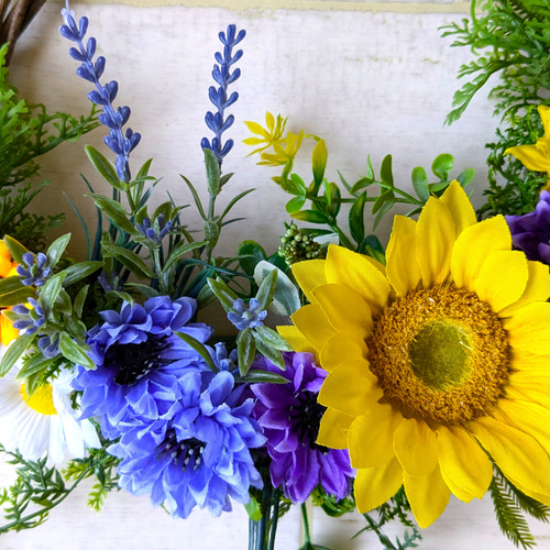 向日葵とローズのフラワリース❋玄関リース❋ナチュラルリース brugge-flower_kw038