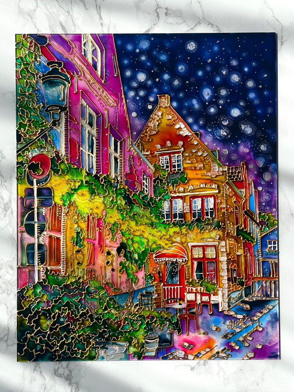 Starry night- 星降る夜　ガラス絵原画 2枚目の画像