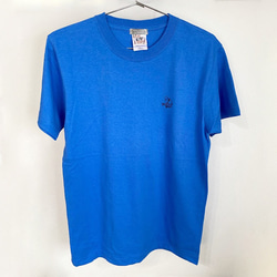 カエル　ワンポイントTシャツ　ストーン　ブルー　青　シンプル　かえるｔシャツ　レディース　メンズ 3枚目の画像