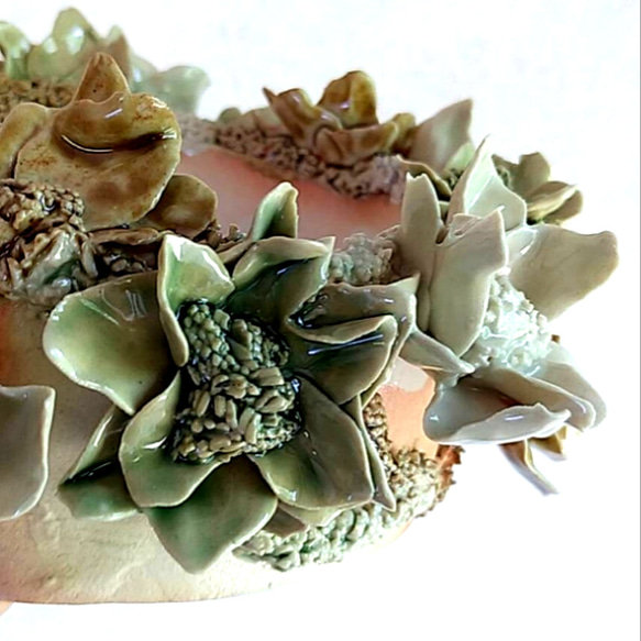 陶のアースカラーのオブジェ【小さな花冠 ～Small flower crown ～】 14枚目の画像