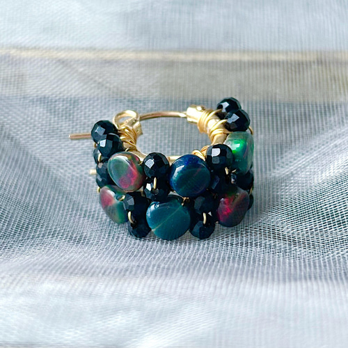 【0803】ピアス ブラックオパール※超高品質 宝石質 ブラックオパール 14kgf ピアス