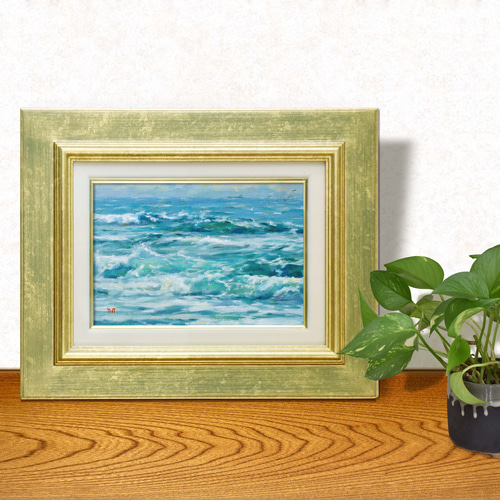 光る波-1】油絵原画 一点物 SMサイズ イーゼル付 豪華プレゼント