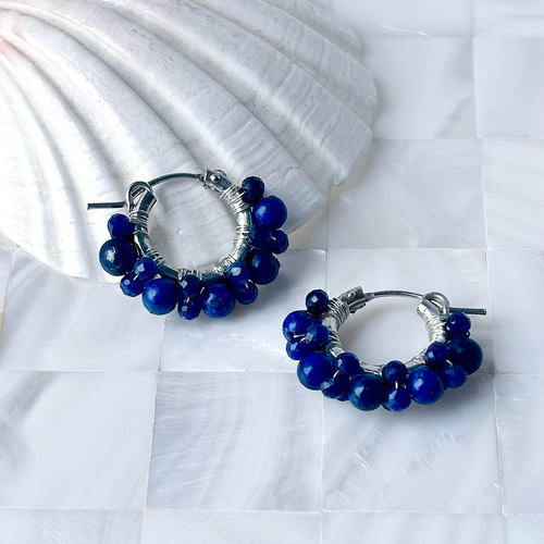 925svf】真っ青なラピスラズリが夏らしい、シルバーのつぶつぶ天然石