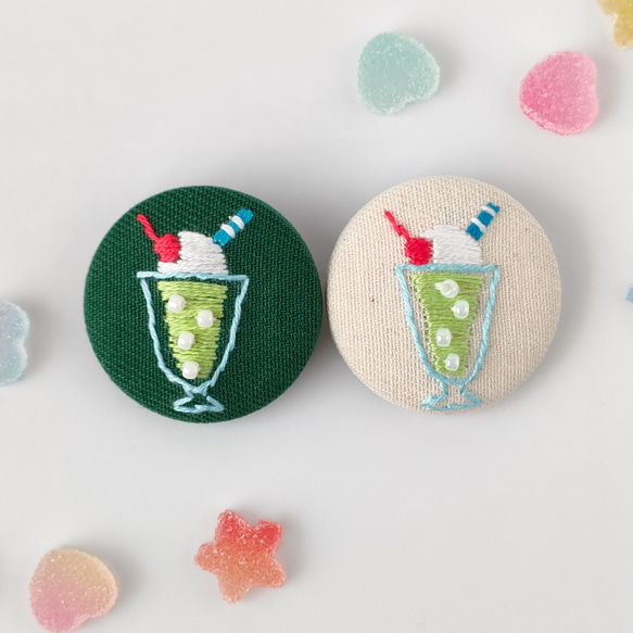 受注制作】クリームソーダ刺繍ミニヘアゴムor刺繍ブローチ 昭和