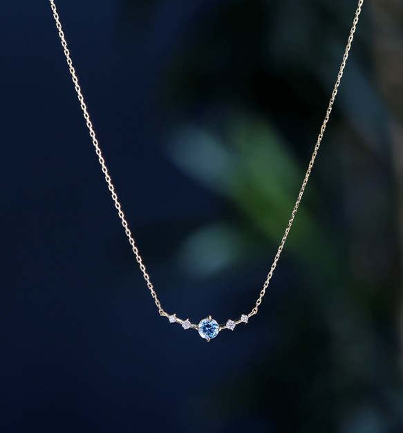 K18 Santa Maria 海藍寶石和鑽石項鍊（圓形切割）~Ello Lily~ 三月生日石 第3張的照片