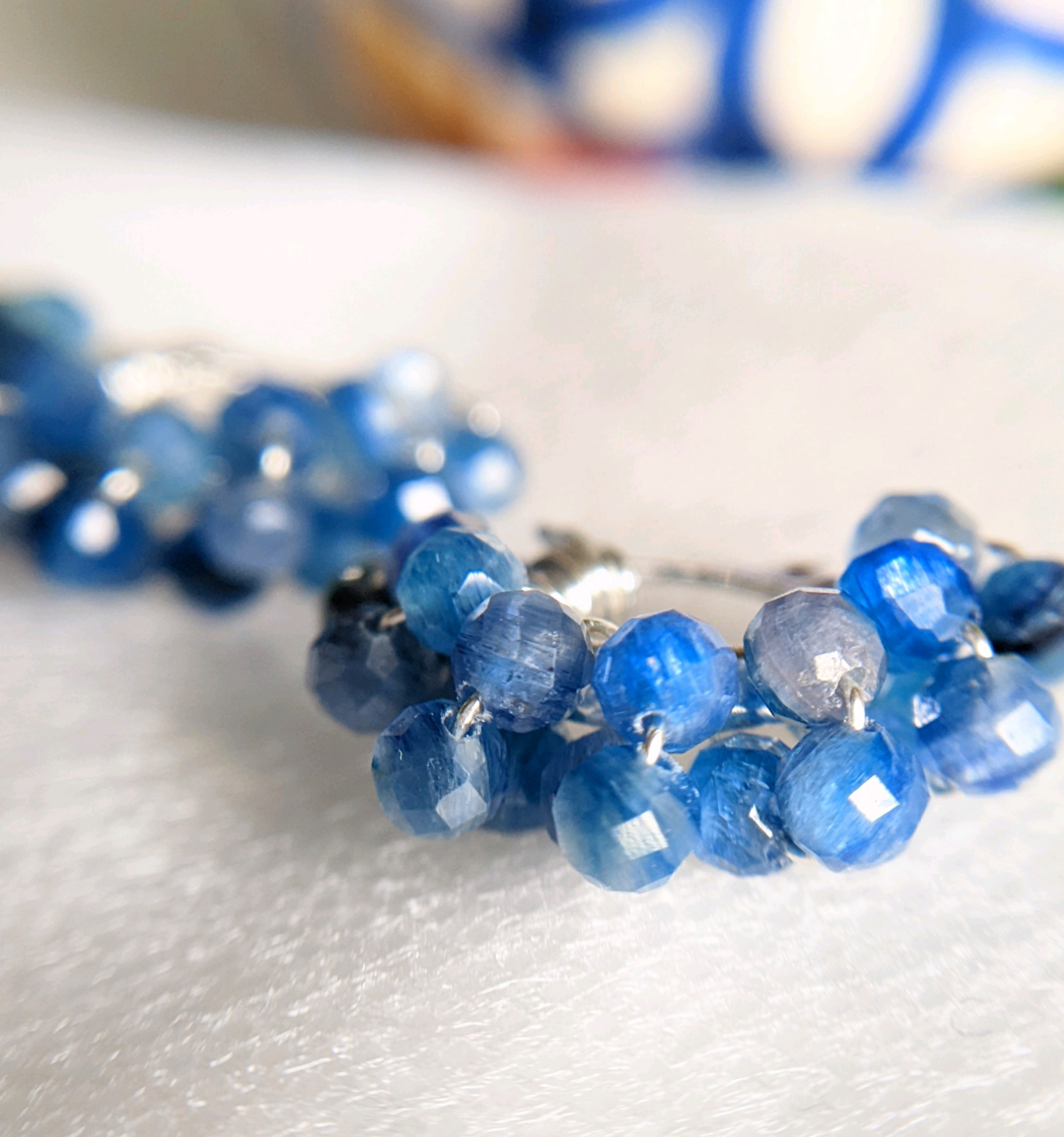 SV925 宝石質AAAブラジル産カイヤナイトフープピアスorイヤリング14kgfサージカルステンレス可ブルー天然石