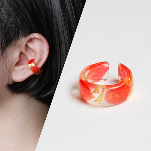 紫陽花イヤーカフ/赤 イヤーカフ nicodesign 通販 13923621｜Creema