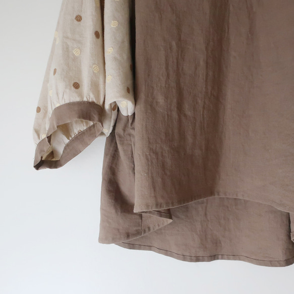 蓬鬆的圓點刺繡袖子❣️雙色襯衫（均碼/2種圖案） 第4張的照片