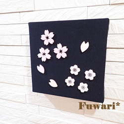 【15×15cm】軽量ファブリックパネル_夜桜（木製パーツ）1 3枚目の画像