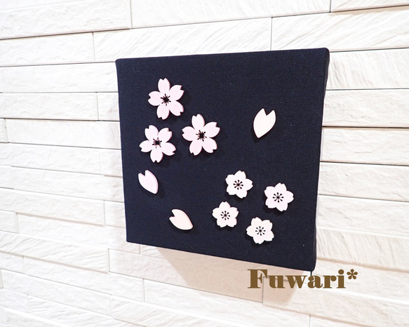 【15×15cm】軽量ファブリックパネル_夜桜（木製パーツ）1 3枚目の画像