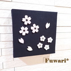 【15×15cm】軽量ファブリックパネル_夜桜（木製パーツ）1 2枚目の画像