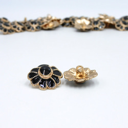 メタルシャンクボタン 20×10mm【 Black Flower / Black x gold】3個 4枚目の画像