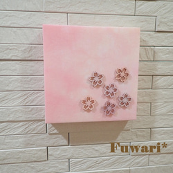 【15×15cm】軽量ファブリックパネル_桜（木製パーツ）4 2枚目の画像