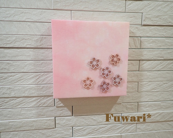 【15×15cm】軽量ファブリックパネル_桜（木製パーツ）4 2枚目の画像