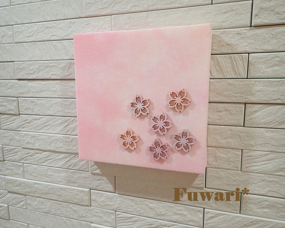 【15×15cm】軽量ファブリックパネル_桜（木製パーツ）4 3枚目の画像