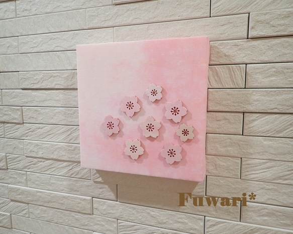 【15×15cm】軽量ファブリックパネル_桜（木製パーツ）5 3枚目の画像