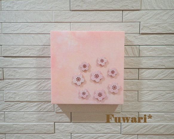 【15×15cm】軽量ファブリックパネル_桜（木製パーツ）6 1枚目の画像