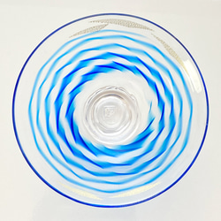 青が美しいガラス抹茶碗（抹茶茶碗・波千鳥）お湯使用可・化粧箱入り 2枚目の画像