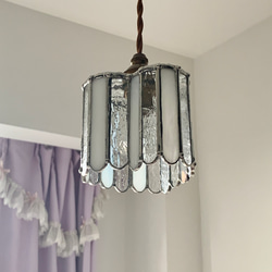 スカイブルーのペンダントライト、市松模様シリーズ4（白色LED電球