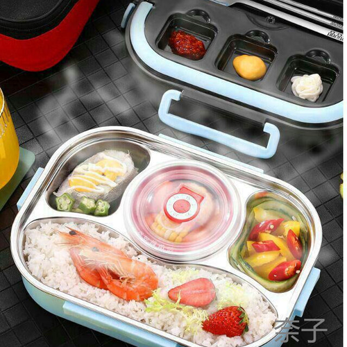 304ステンレス鋼 保温弁当箱 個別仕切り付き*4 304ステンレス鋼