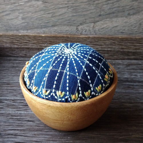 刺し子器の針山 ピンクション 藍染め布 お裁縫道具 その他インテリア