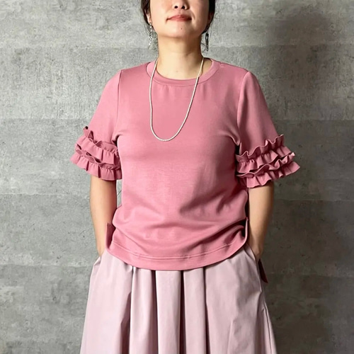 小柄S】 1枚で着映えする！ 大人可愛いダブルフリルTシャツ