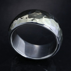 指輪 メンズ : 甲丸 丸 鎚目 シルバー リング 10mm幅 シルバー×K18 17～27号 シンプル 1枚目の画像