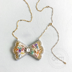 【1点品】14KGF/EMBROIDERY: 'BOW TIE' Necklace _01　-刺繍ﾈｯｸﾚｽ 3枚目の画像