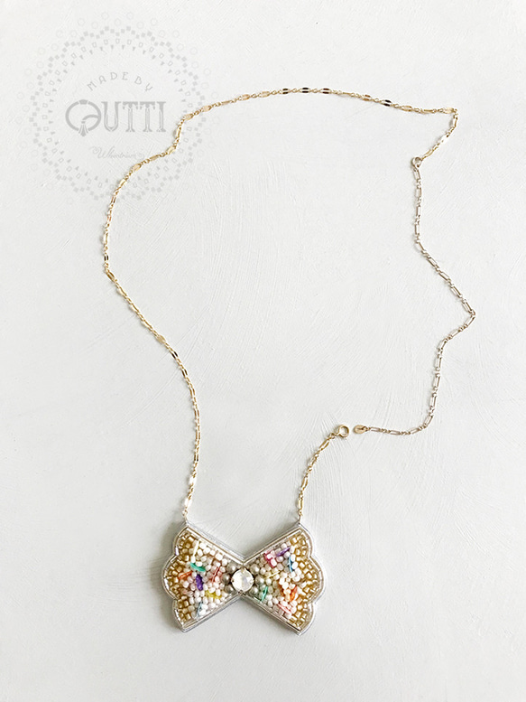 【1点品】14KGF/EMBROIDERY: 'BOW TIE' Necklace _01　-刺繍ﾈｯｸﾚｽ 11枚目の画像