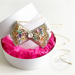 【1点品】14KGF/EMBROIDERY: 'BOW TIE' Necklace _01　-刺繍ﾈｯｸﾚｽ 1枚目の画像