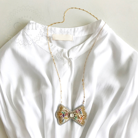 【1点品】14KGF/EMBROIDERY: 'BOW TIE' Necklace _01　-刺繍ﾈｯｸﾚｽ 10枚目の画像