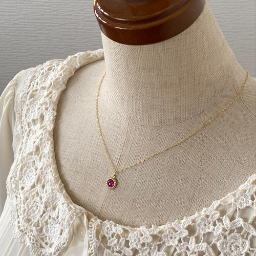アンティーク風 天然石ルビーネックレス K14GF ネックレス・ペンダント  