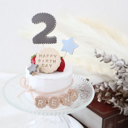 ナチュラルいちごミニクレイケーキ2☆1歳誕生日ケーキ　誕生日ケーキ　記念日　自宅撮影　1歳以外でも承ってます♪ 4枚目の画像