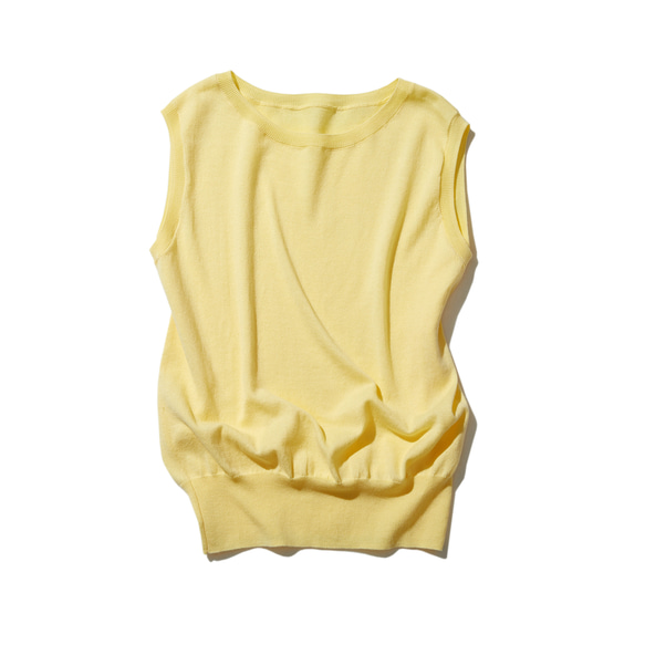 為成年人的日常生活增添色彩的「才華橫溢」無袖針織上衣，100%純棉，亮黃色 220505-4 第2張的照片