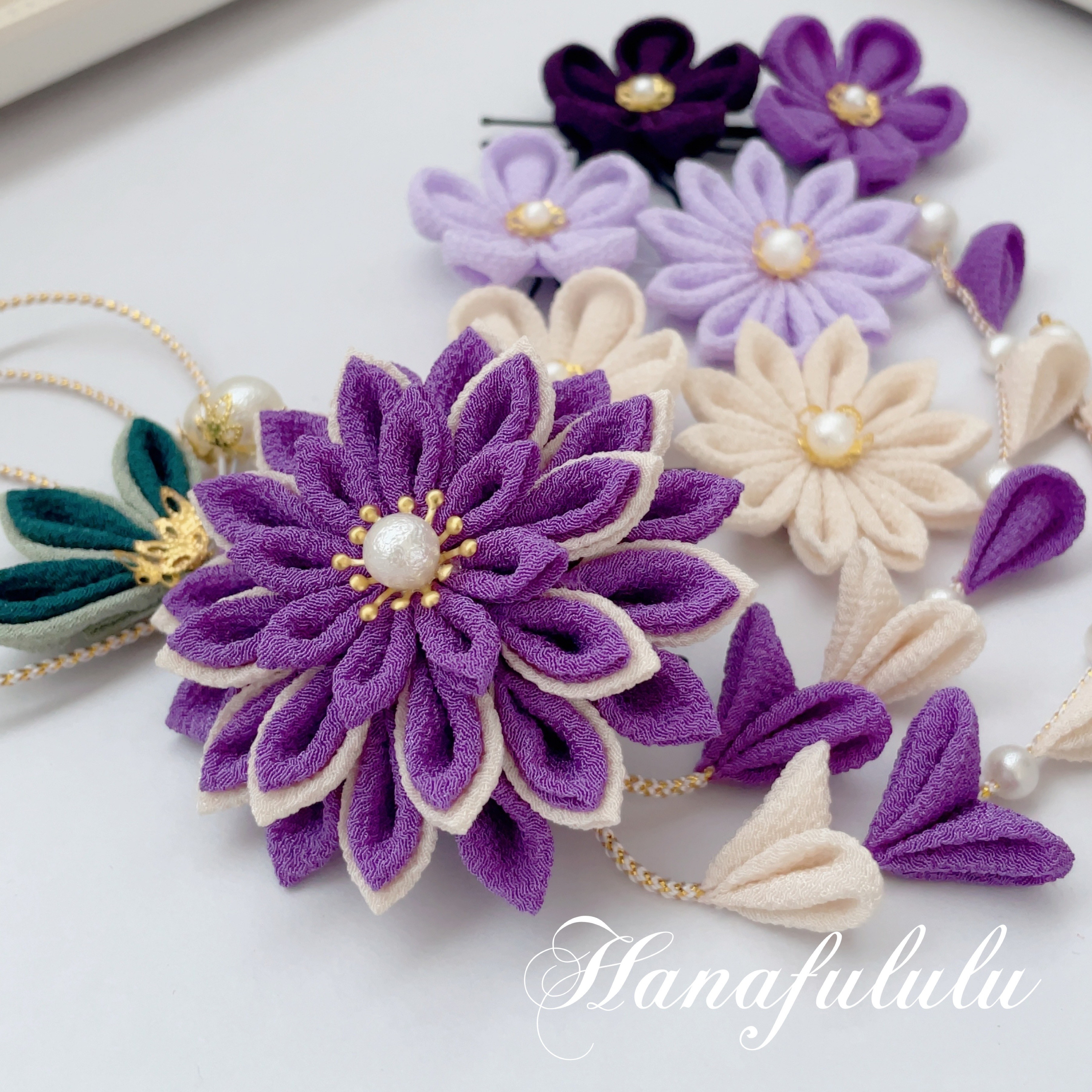 すみれ＊華ダリア ❁振袖髪飾り【和 つまみ細工】結婚式・成人式・卒業式