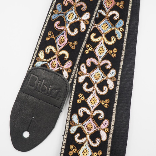 エスニック刺繍リボンの帆布ギターストラップ 楽器・アクセサリ Bibiri